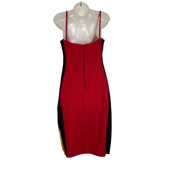Colorblock Bodycon Dress Large Red Black Yellow Spaghetti Strap Sexy Club Date - Picture 2 of 4
